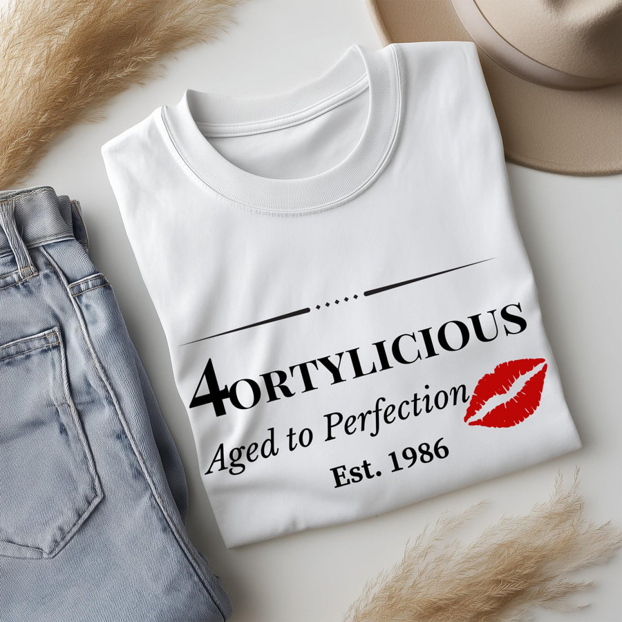 Fortylicious 40th Birthday T-Shirt, Aged to Perfection, Est 1986