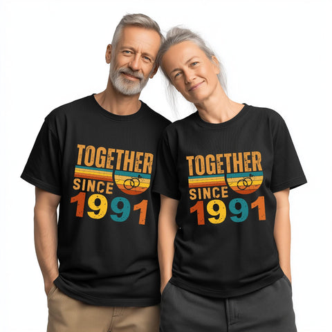 35th Anniversary Matching Couple Shirts, Coral Wedding Gift, Married Since 1991