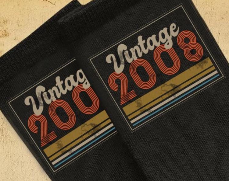 Vintage 2008 Socks | Funny 18th Birthday Gift for Men and Women