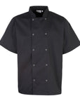 Studded front short sleeve chef's jacket