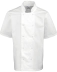 Studded front short sleeve chef's jacket