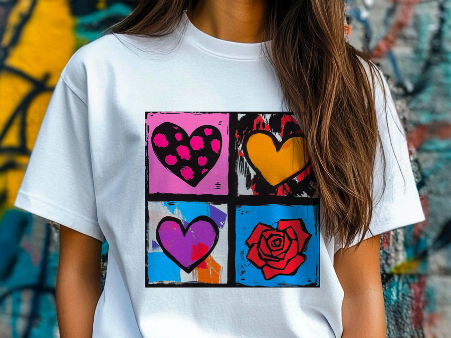 Warhol Inspired Heart & Rose Tee - Pop Art Valentine Gift