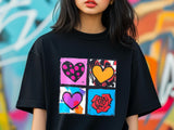 Warhol Inspired Heart & Rose Tee - Pop Art Valentine Gift