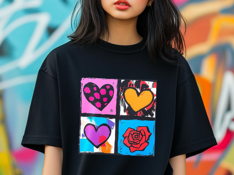 Warhol Inspired Heart & Rose Tee - Pop Art Valentine Gift