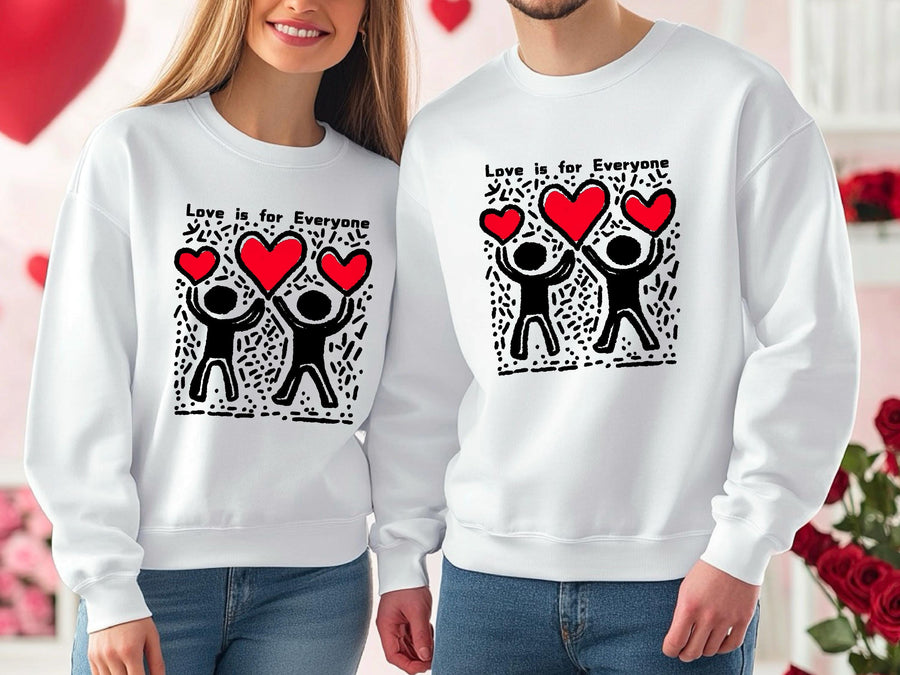 Keith Haring 'Love is for Everyone' Sweatshirt | Colorful Heart Art, Valentine, Unisex Fashion