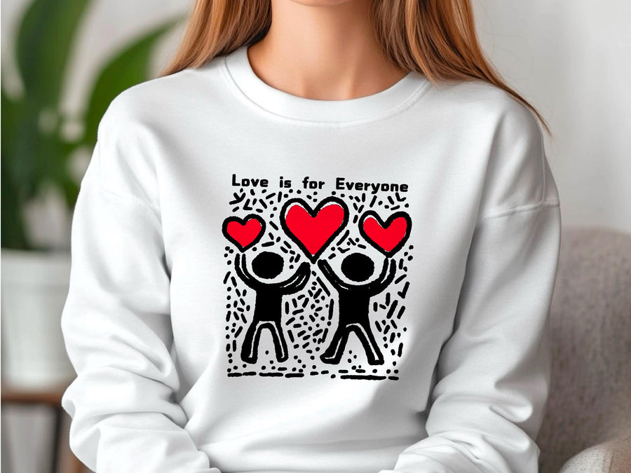 Keith Haring 'Love is for Everyone' Sweatshirt | Colorful Heart Art, Valentine, Unisex Fashion