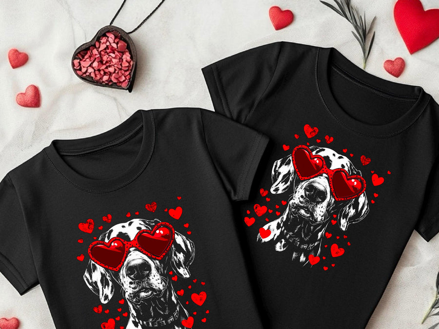 Valentines Dog T-Shirt – Funny Dog Lover Gift with Heart Sunglasses