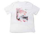 Japanese Cat Lover T-Shirt | Vintage Japanese Art Cat Shirt | Ukiyo-e Style Landscape | Aesthetic Cat Graphic T-Shirt | 