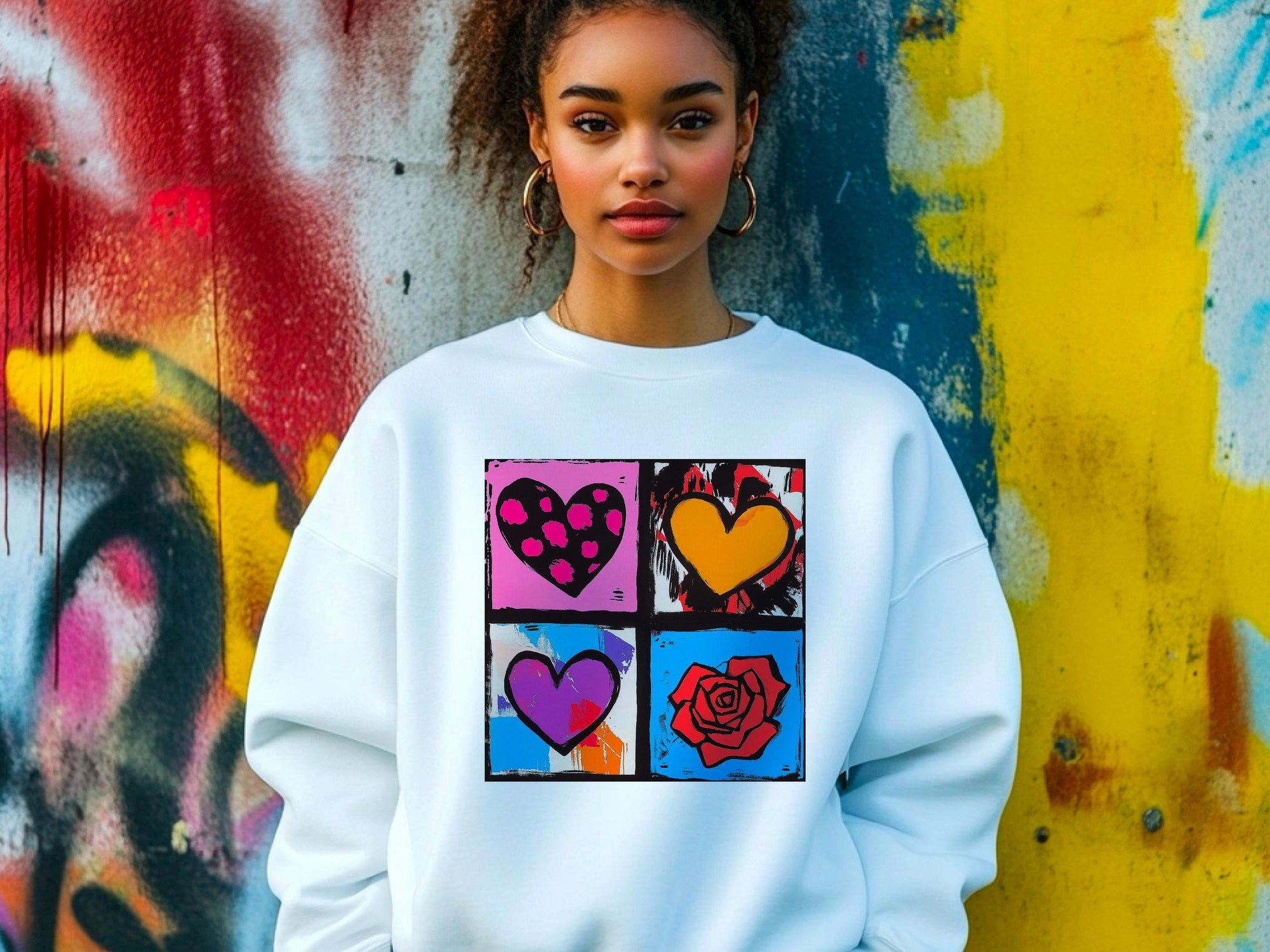 Warhol Inspired Heart & Rose Pop Art Sweatshirt - Valentine Gift