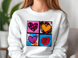Warhol Inspired Heart & Rose Pop Art Sweatshirt - Valentine Gift
