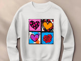 Warhol Inspired Heart & Rose Pop Art Sweatshirt - Valentine Gift