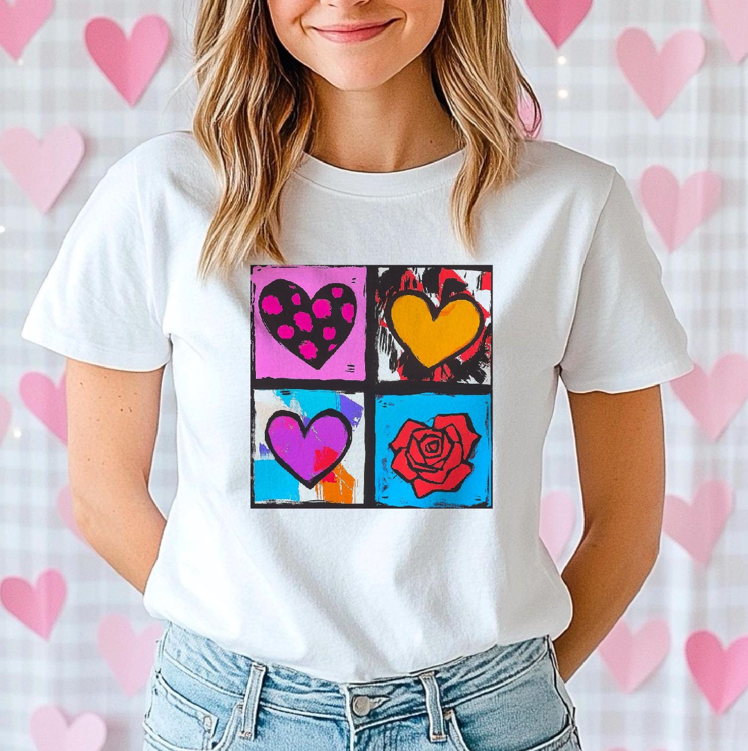 Warhol Inspired Heart & Rose Tee - Pop Art Valentine Gift