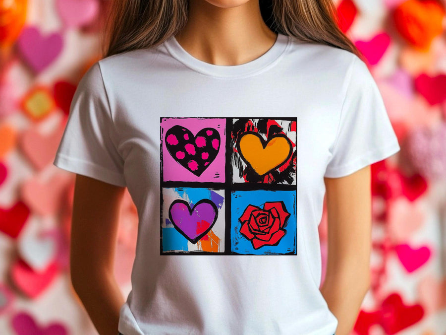 Warhol Inspired Heart & Rose Tee - Pop Art Valentine Gift