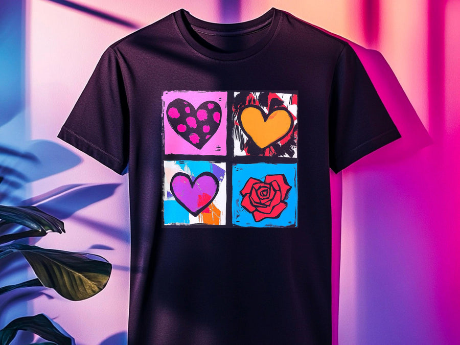 Warhol Inspired Heart & Rose Tee - Pop Art Valentine Gift