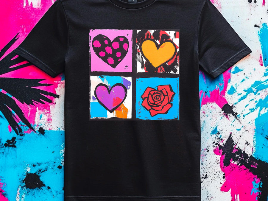 Warhol Inspired Heart & Rose Tee - Pop Art Valentine Gift
