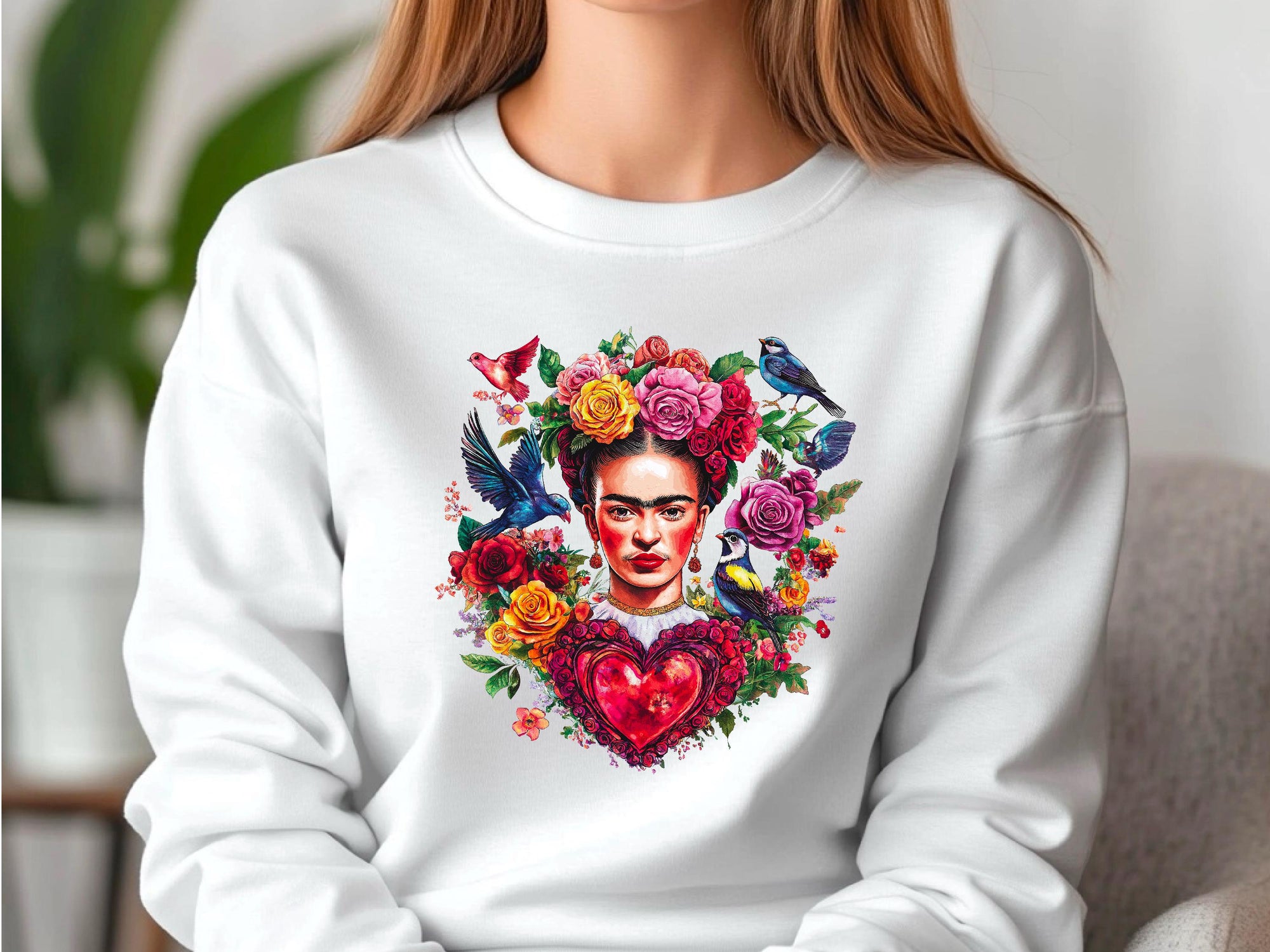 Frida Kahlo Art Sweatshirt | Unique Valentines Gift for Her | Women's Love for Valentine's Day | Frida Inspired Art | Floral Heart Jumper