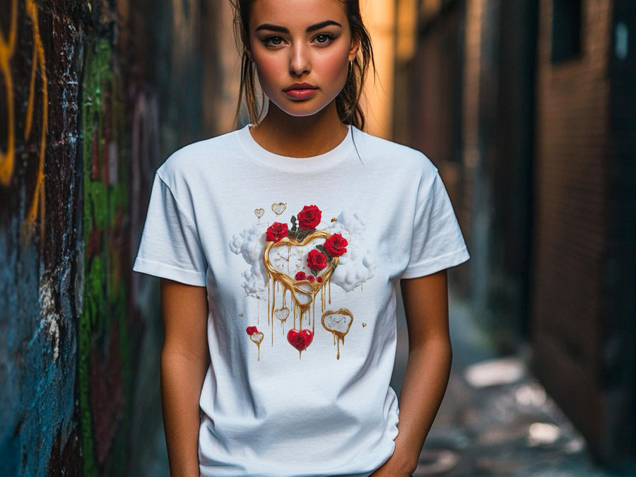 Dali-Inspired Heart T-Shirt – Melting Hearts and Roses Art