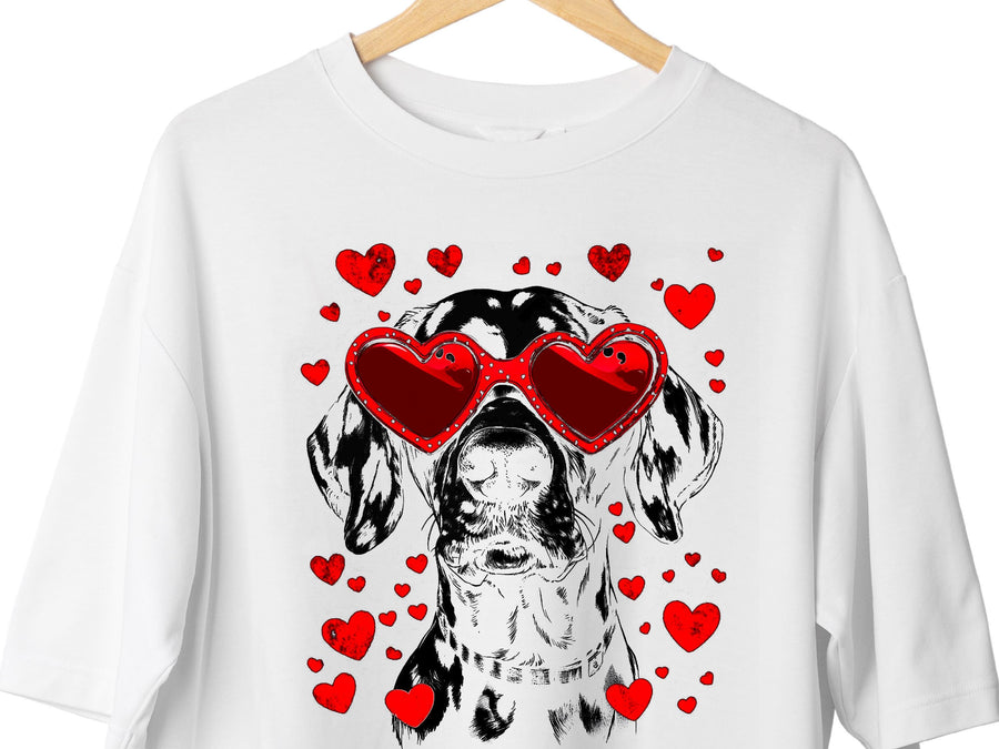 Valentines Dog T-Shirt – Funny Dog Lover Gift with Heart Sunglasses