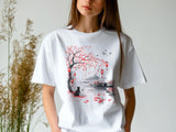 Japanese Cat Lover T-Shirt | Vintage Japanese Art Cat Shirt | Ukiyo-e Style Landscape | Aesthetic Cat Graphic T-Shirt | 