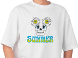 Skull with Flowers Print Tee, Women's Floral Skull Shirt, Unisex Sugar Skull Fashion T-shirt