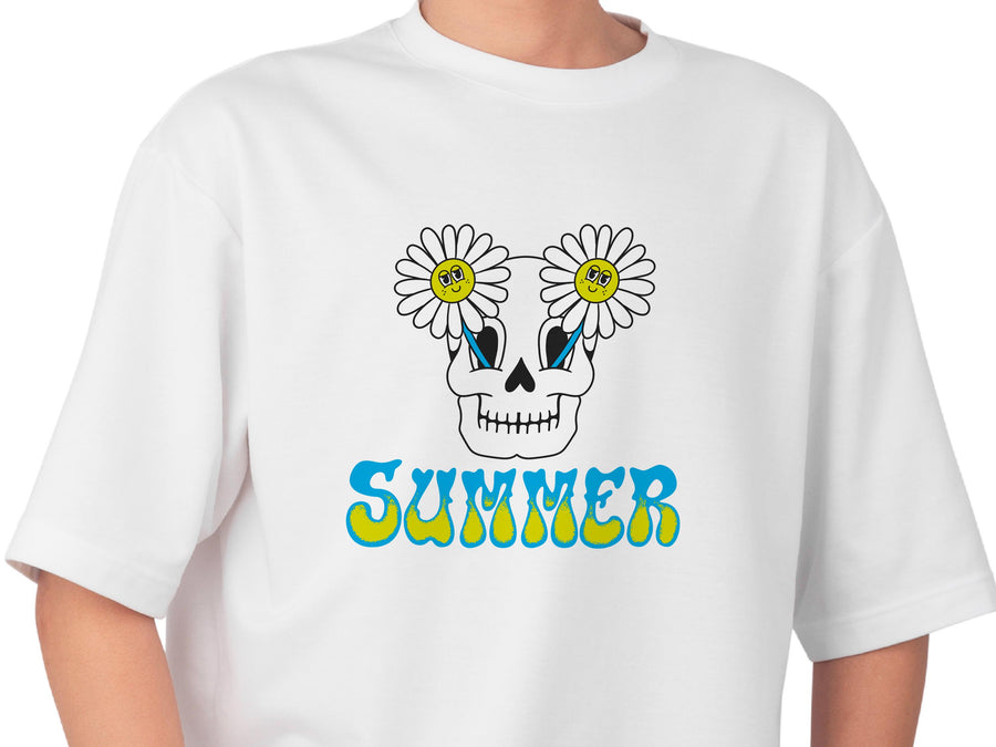 Skull with Flowers Print Tee, Women's Floral Skull Shirt, Unisex Sugar Skull Fashion T-shirt