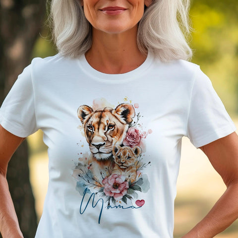 Mama Lion T-Shirt - Floral Lioness & Cub Graphic Tee - Mother's Day Gift