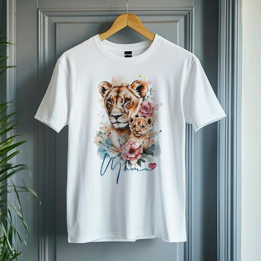 Mama Lion T-Shirt - Floral Lioness & Cub Graphic Tee - Mother's Day Gift