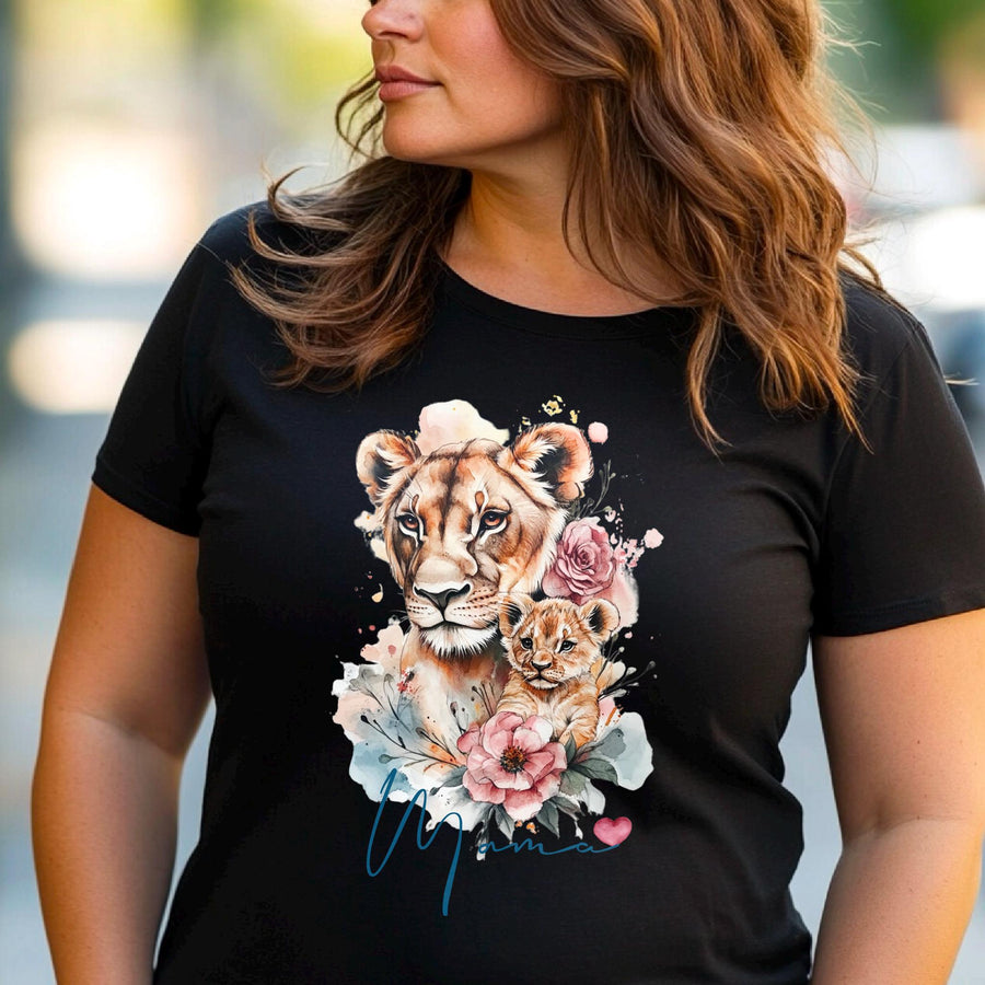 Mama Lion T-Shirt - Floral Lioness & Cub Graphic Tee - Mother's Day Gift