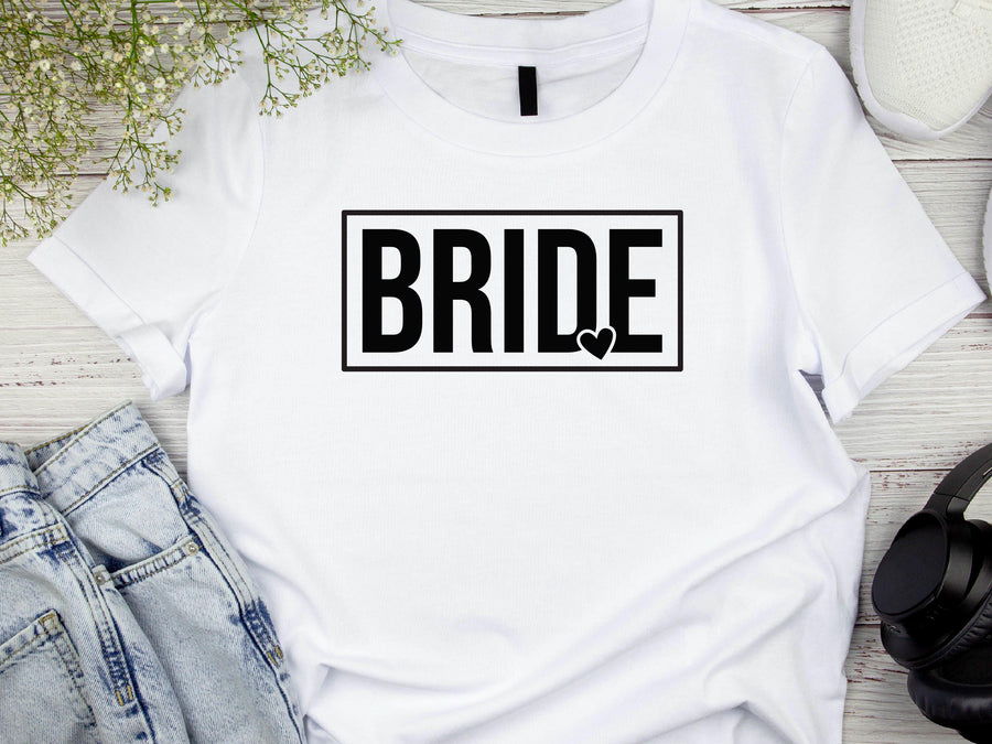 Bride Heart T-Shirt, Hen Do Bride Top, Minimal Bride Tee, Bridal Shower Gift