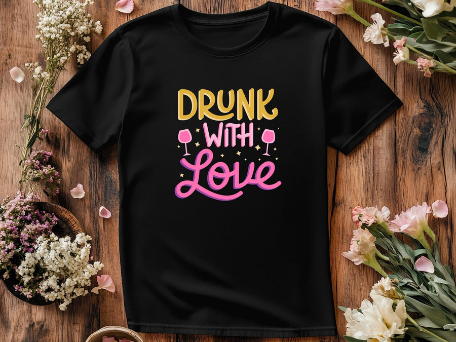 Drunk With Love T-Shirt – Funny Wedding Party Shirt – Bachelorette Drinking Tee – Matching Bridal Crew Shirt – Bride Squ