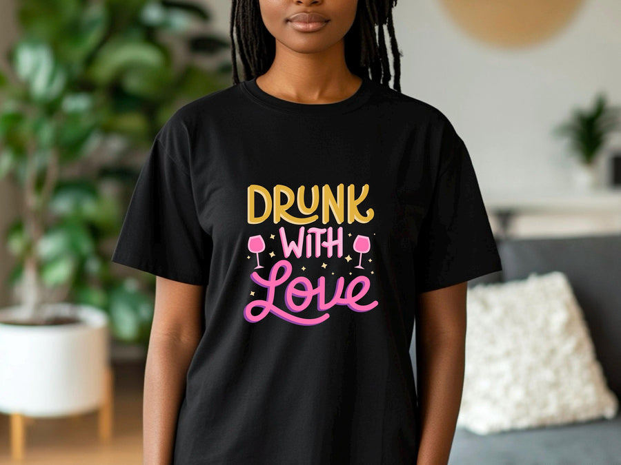 Drunk With Love T-Shirt – Funny Wedding Party Shirt – Bachelorette Drinking Tee – Matching Bridal Crew Shirt – Bride Squ