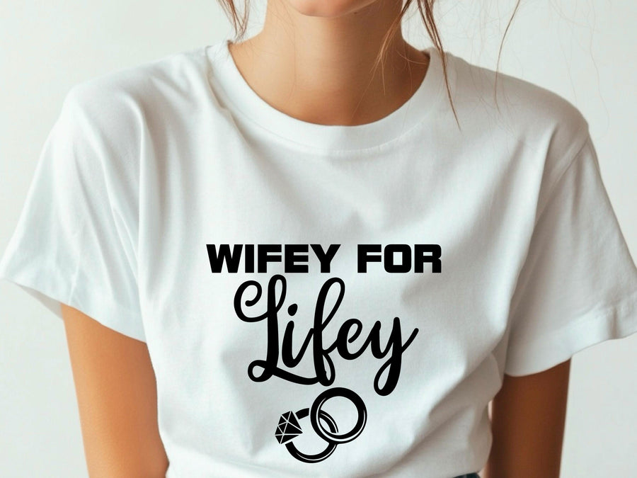 Wifey for Lifey T-Shirt – Cute Wedding Shirt with Rings – Bride Gift – Bachelorette Party Tee – Just Married Shirt for H