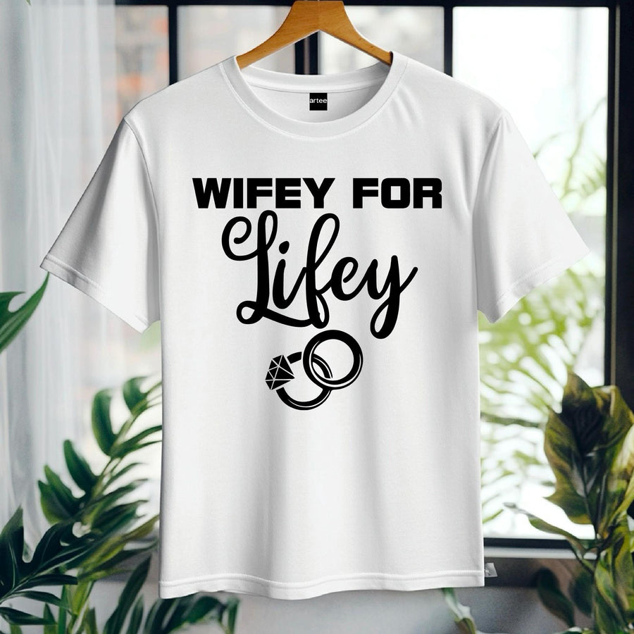 Wifey for Lifey T-Shirt – Cute Wedding Shirt with Rings – Bride Gift – Bachelorette Party Tee – Just Married Shirt for H