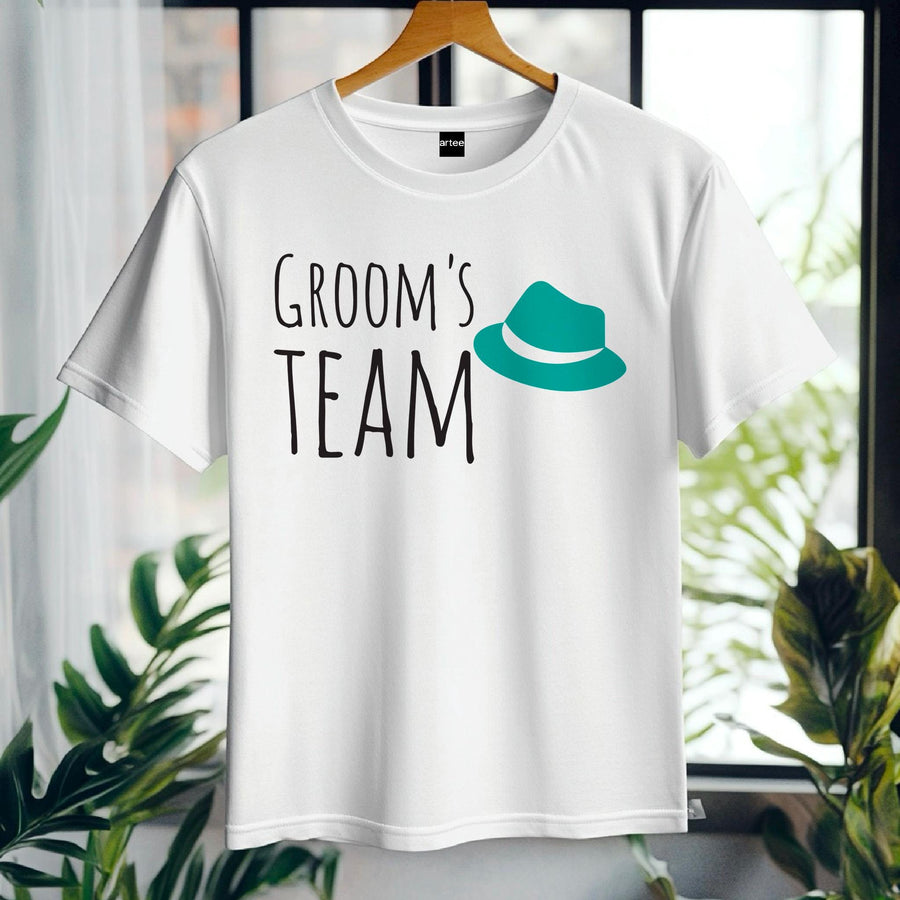 Groom’s Team T-Shirt – Green Hat Wedding Shirt for Men – Funny Bachelor Party Tee – Groomsman Outfit – Wedding Squad Shi