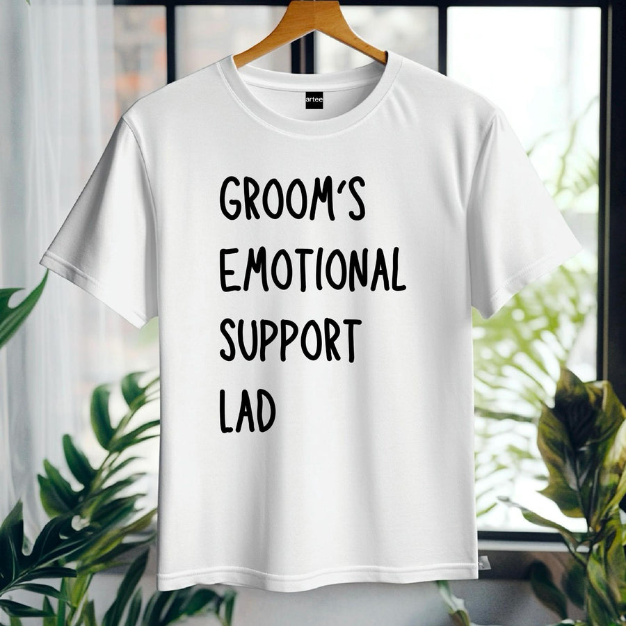 Groom’s Emotional Support Lad T-Shirt – Funny Wedding Party Tee – Groomsman Gift – Stag Bachelor Party Shirt – Best Man 