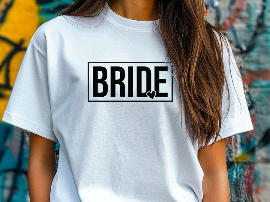 Bride Heart T-Shirt, Hen Do Bride Top, Minimal Bride Tee, Bridal Shower Gift