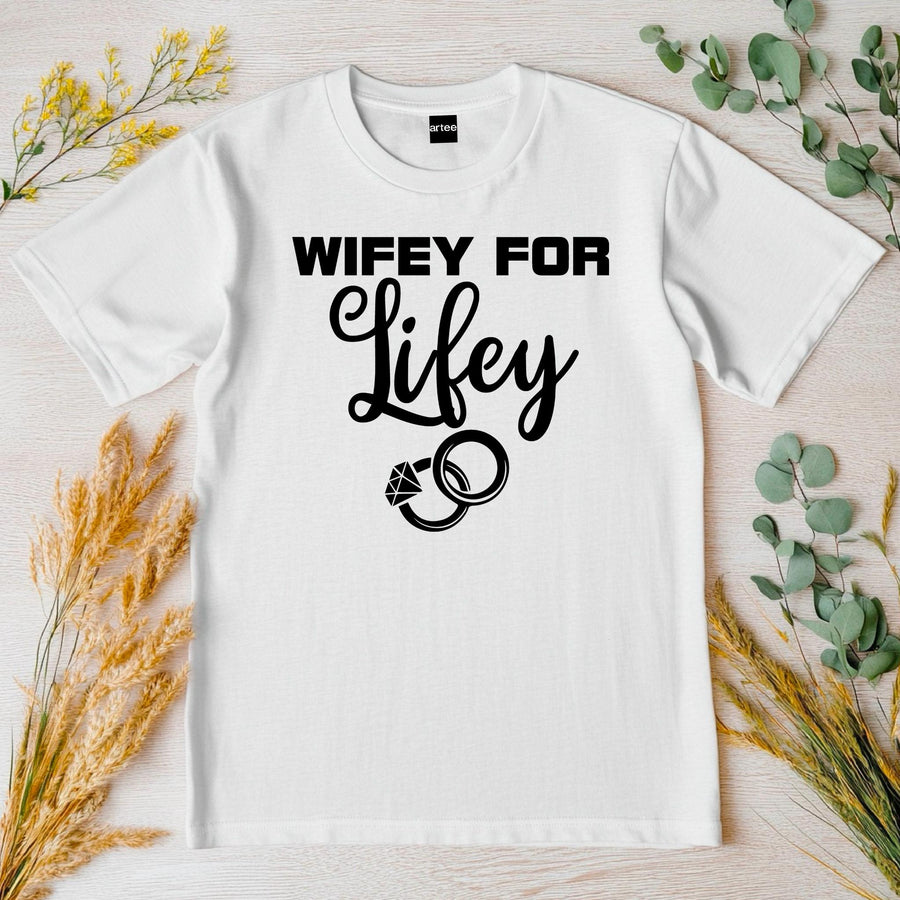 Wifey for Lifey T-Shirt – Cute Wedding Shirt with Rings – Bride Gift – Bachelorette Party Tee – Just Married Shirt for H