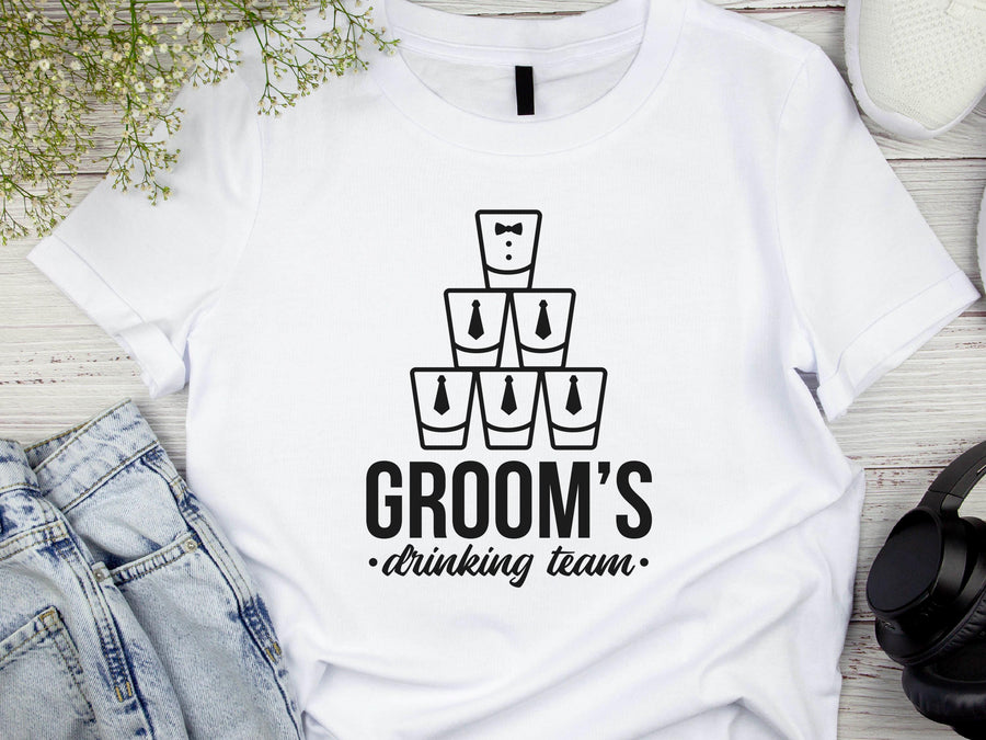 Grooms Drinking Team T-Shirt – Funny Wedding Stag Party Shirt – Bachelor Party Tee for Men – Groom Squad Drinking Shirt