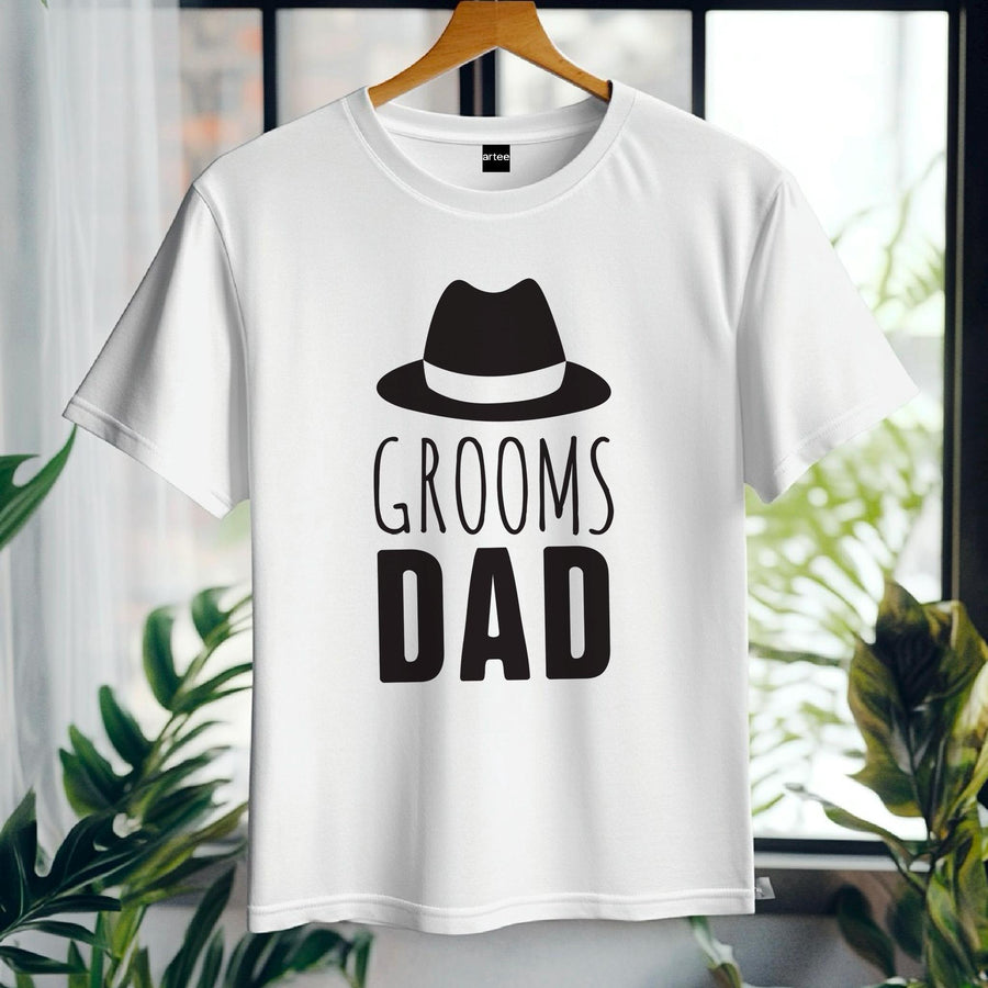 Groom Dad Black Heat T-Shirt – Wedding Stag Party Shirt for Men – Funny Groom’s Dad Tee – Bachelor Party Outfit – Groom 