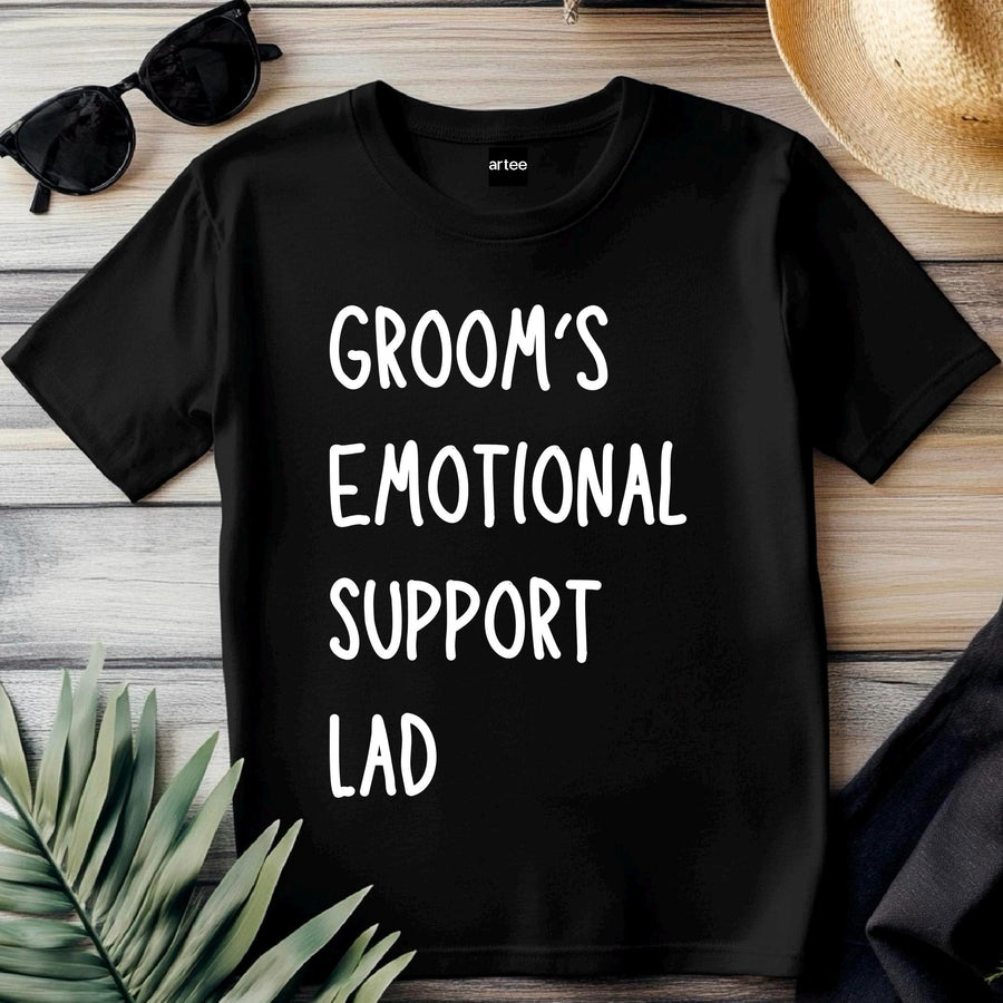 Groom’s Emotional Support Lad T-Shirt – Funny Wedding Party Tee – Groomsman Gift – Stag Bachelor Party Shirt – Best Man 