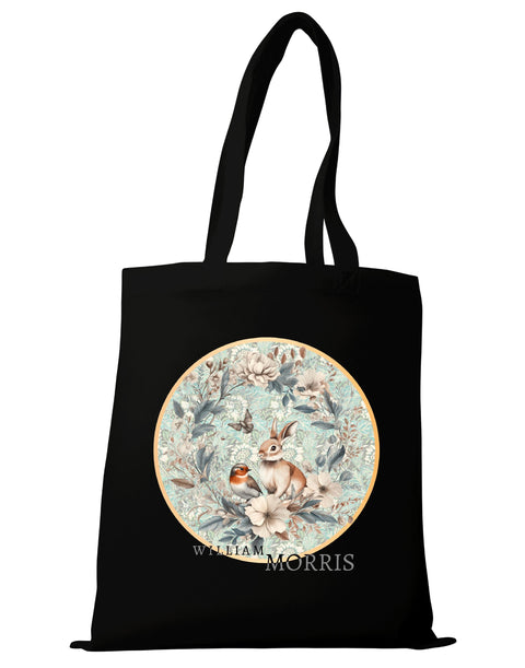 William Morris Botanical Tote Bag – Rabbit & Bird Canvas Art Tote, Gift for Her, Eco-Friendly William Morris Print