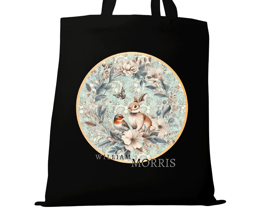 William Morris Botanical Tote Bag – Rabbit & Bird Canvas Art Tote, Gift for Her, Eco-Friendly William Morris Print