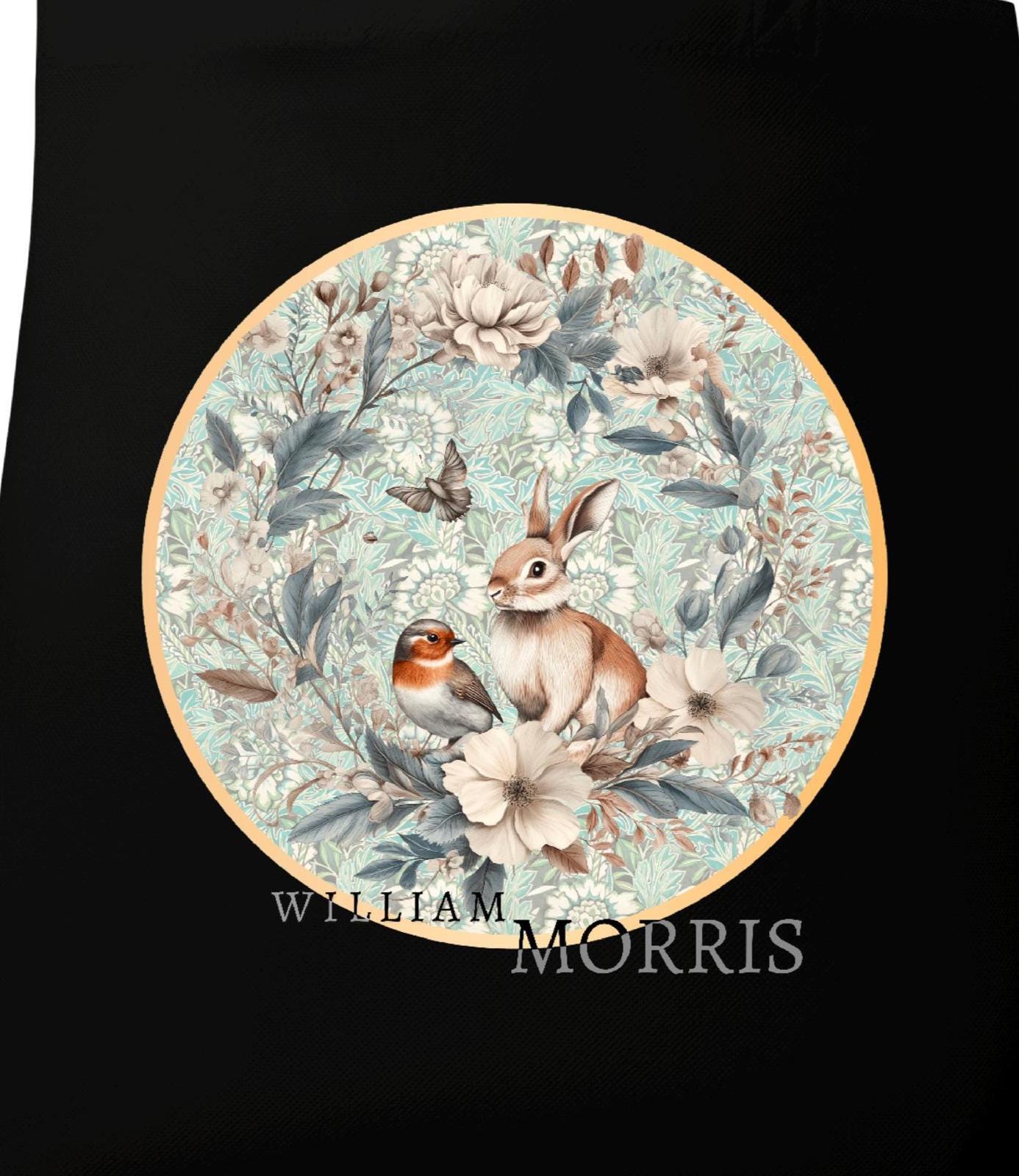 William Morris Botanical Tote Bag – Rabbit & Bird Canvas Art Tote, Gift for Her, Eco-Friendly William Morris Print