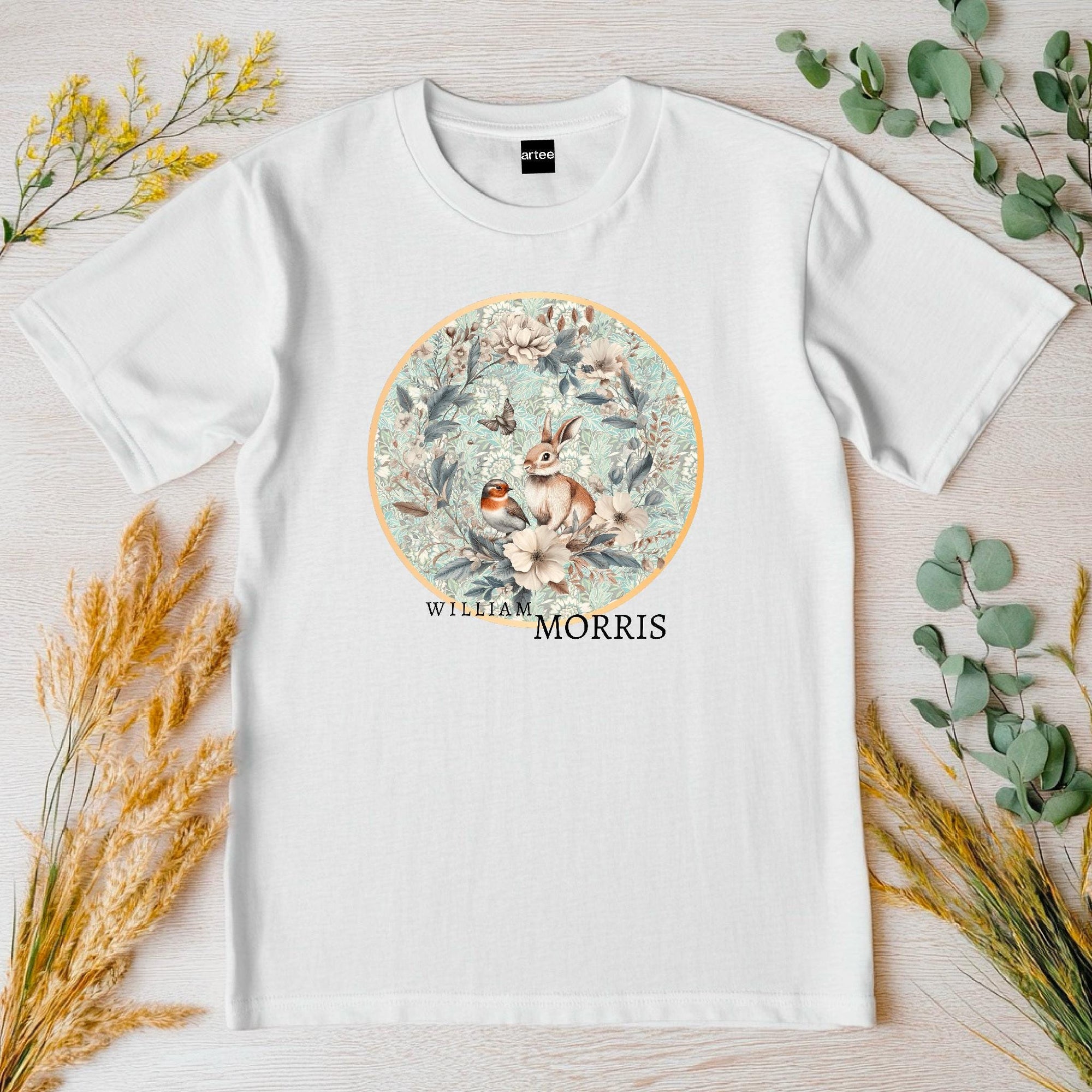 William Morris Rabbit & Bird T‑Shirt – Vintage Art Tee for Her/His, Botanical William Morris Art Print Shirt