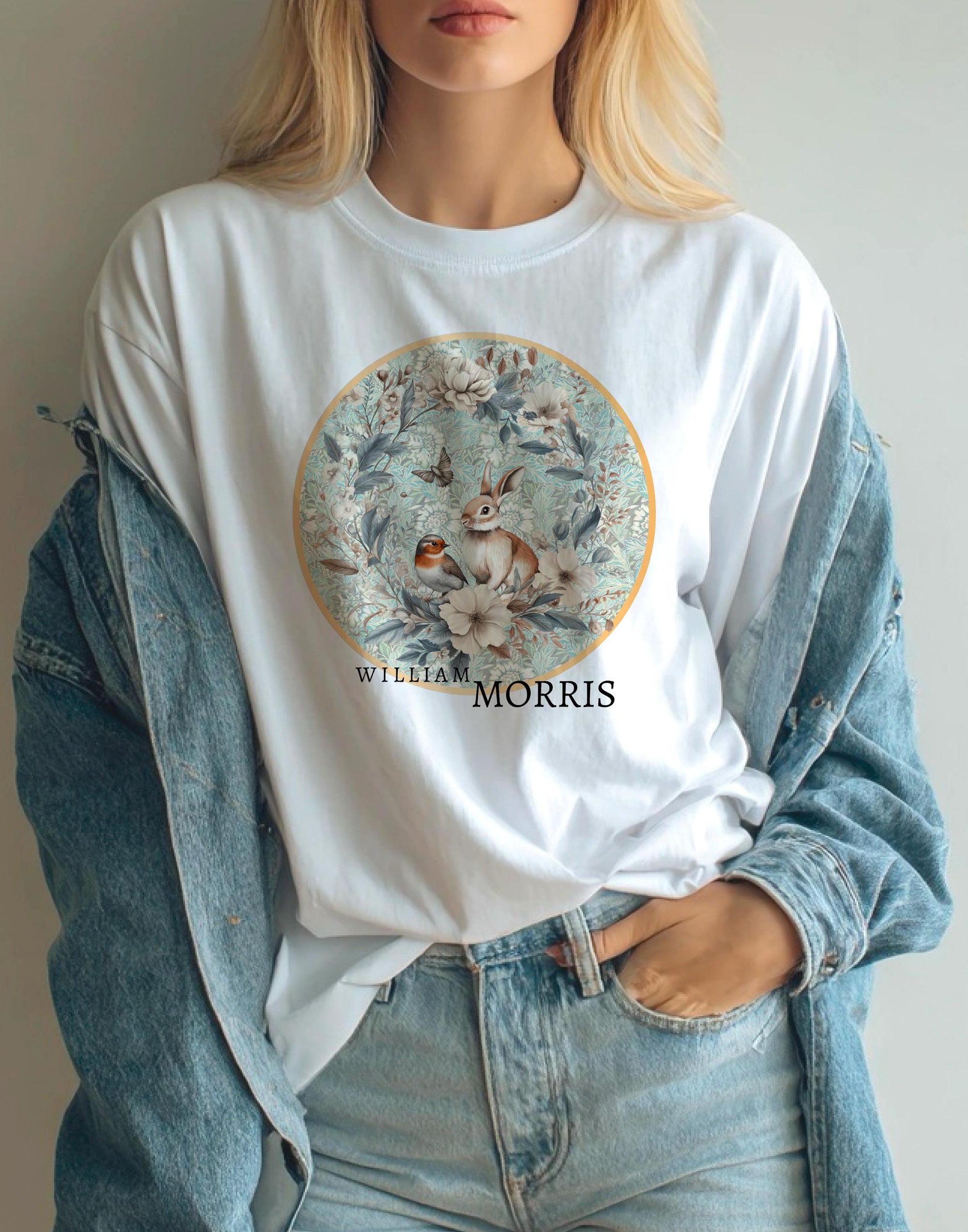 William Morris Rabbit & Bird T‑Shirt – Vintage Art Tee for Her/His, Botanical William Morris Art Print Shirt