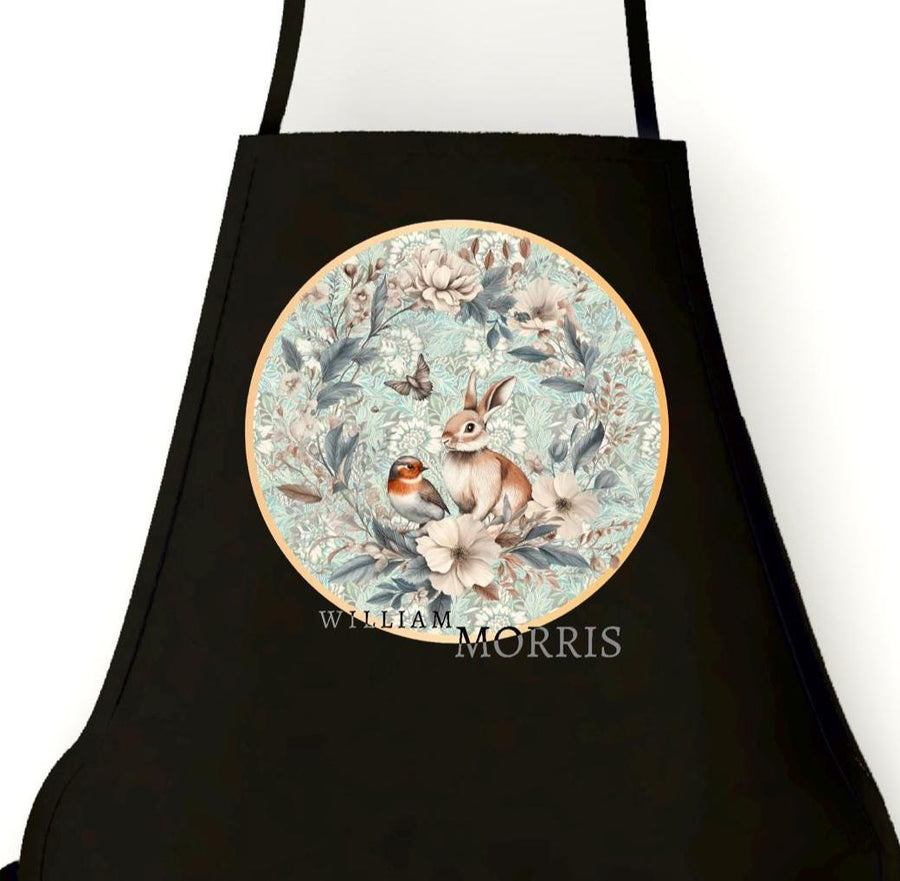 William Morris Rabbit & Bird Apron – Botanical Art Apron, Gift for Her or Him, Painting or Cooking Apron