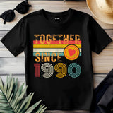 35th Anniversary Shirt, Est. 1990 Matching Couple Tees, Wifey & Hubby Gift, Married Since 1990 Custom Husband and Wife T