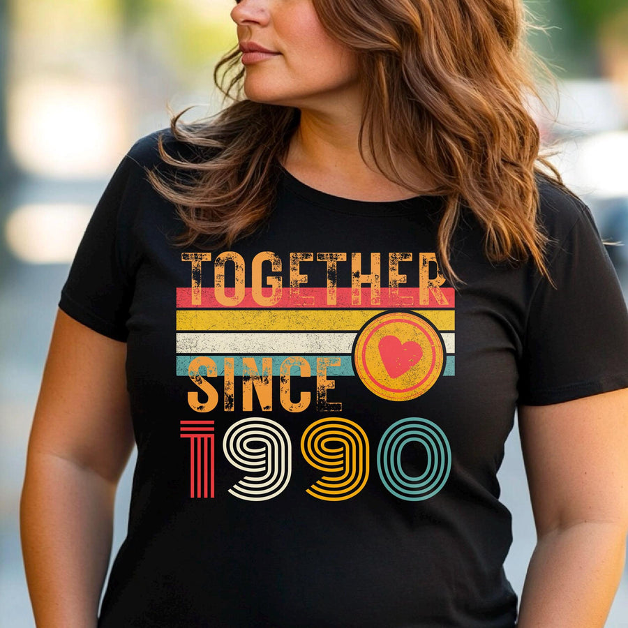 35th Anniversary Shirt, Est. 1990 Matching Couple Tees, Wifey & Hubby Gift, Married Since 1990 Custom Husband and Wife T