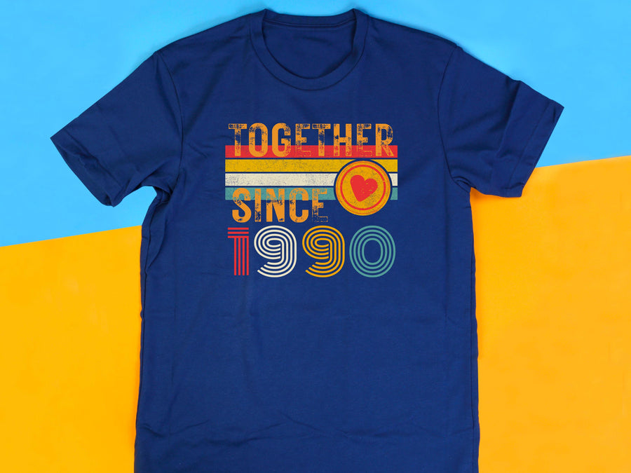 35th Anniversary Shirt, Est. 1990 Matching Couple Tees, Wifey & Hubby Gift, Married Since 1990 Custom Husband and Wife T