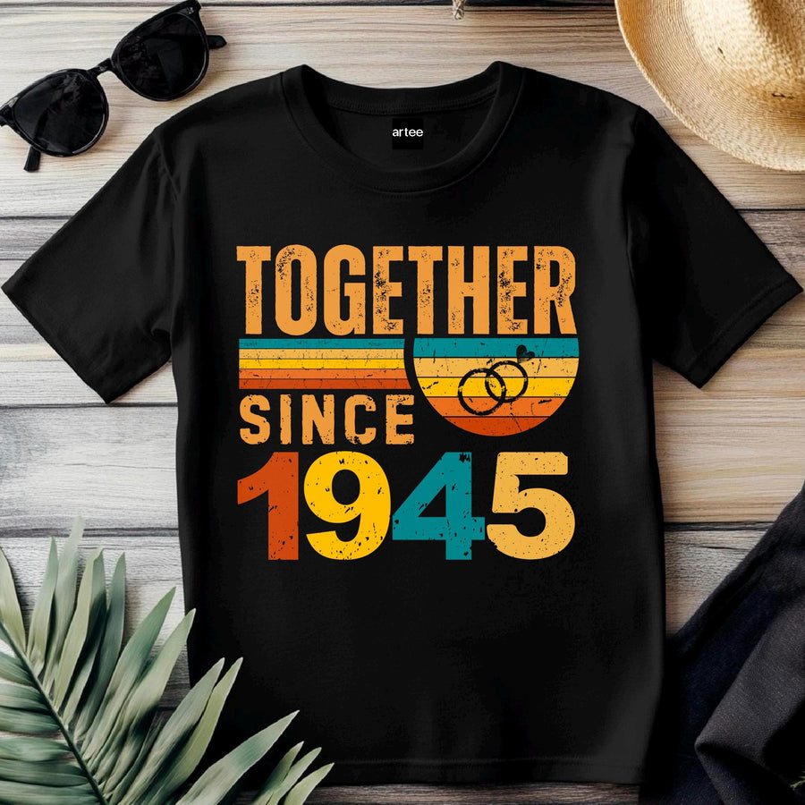 Together Since 1945 Shirt – Custom Anniversary T-Shirt – Husband Wife Matching Tee – Vintage Style Couple Gift – Est 194